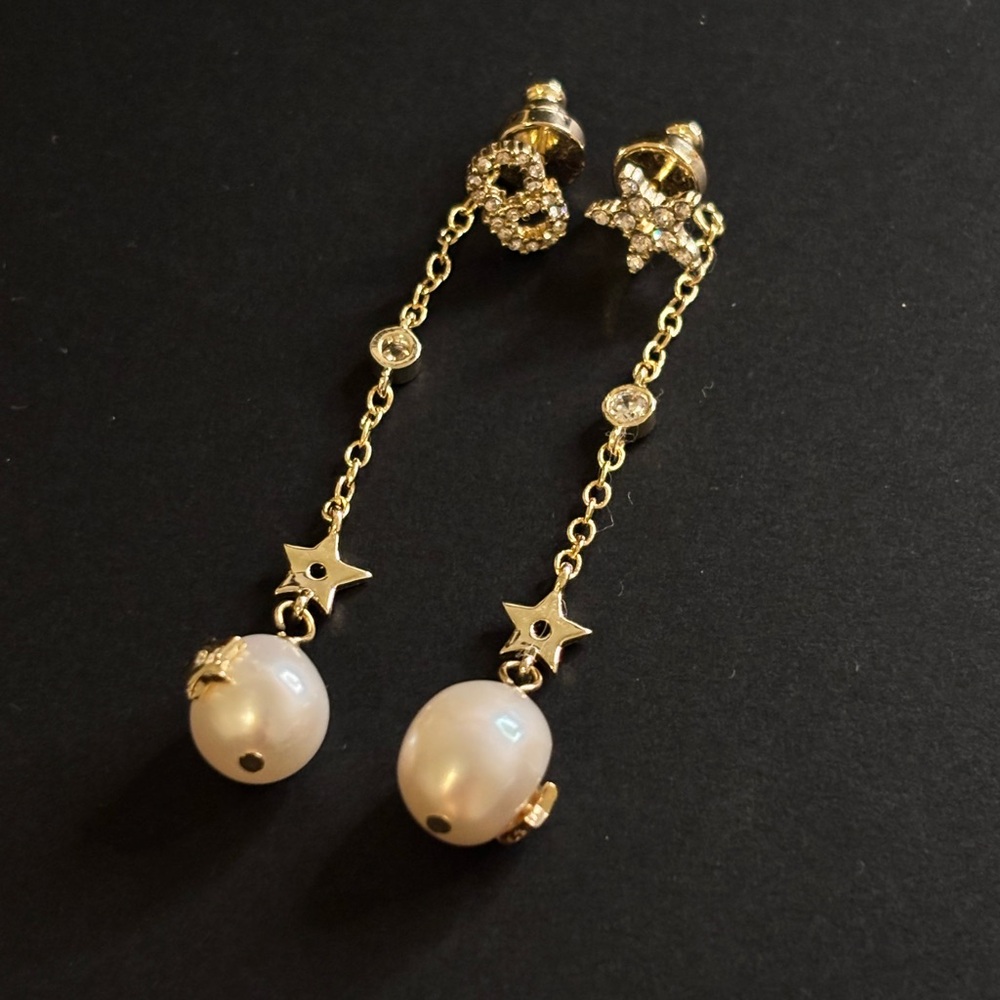 Gold and White Star Drop Earrings